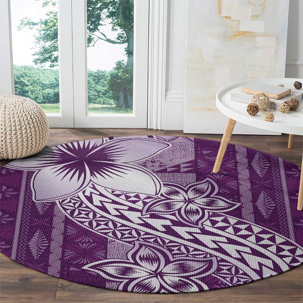 Tonga Kupesi Ngatu Round Carpet Vintage Purple Plumeria LT05 - Polynesian Pride