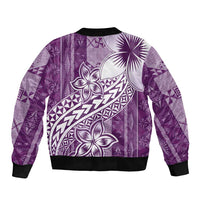 Tonga Kupesi Ngatu Sleeve Zip Bomber Jacket Vintage Purple Plumeria