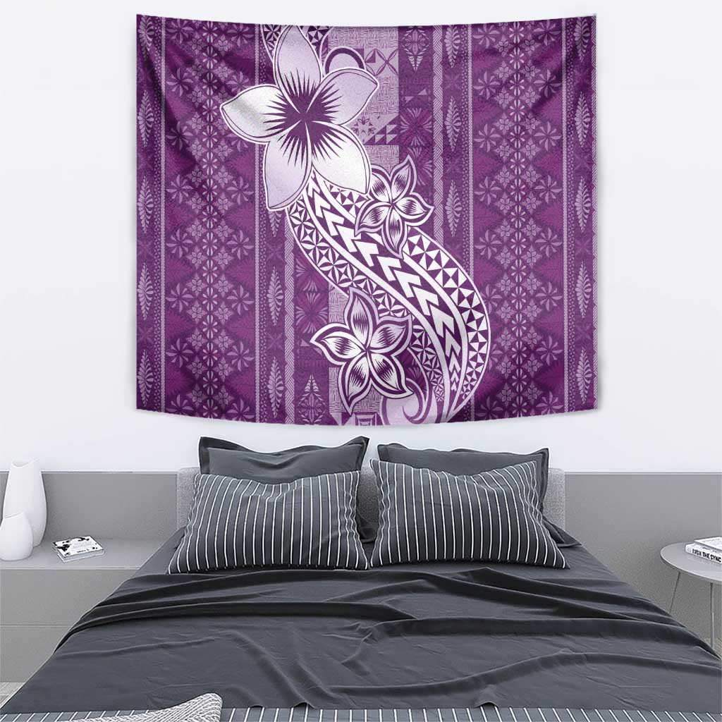Tonga Kupesi Ngatu Tapestry Vintage Purple Plumeria