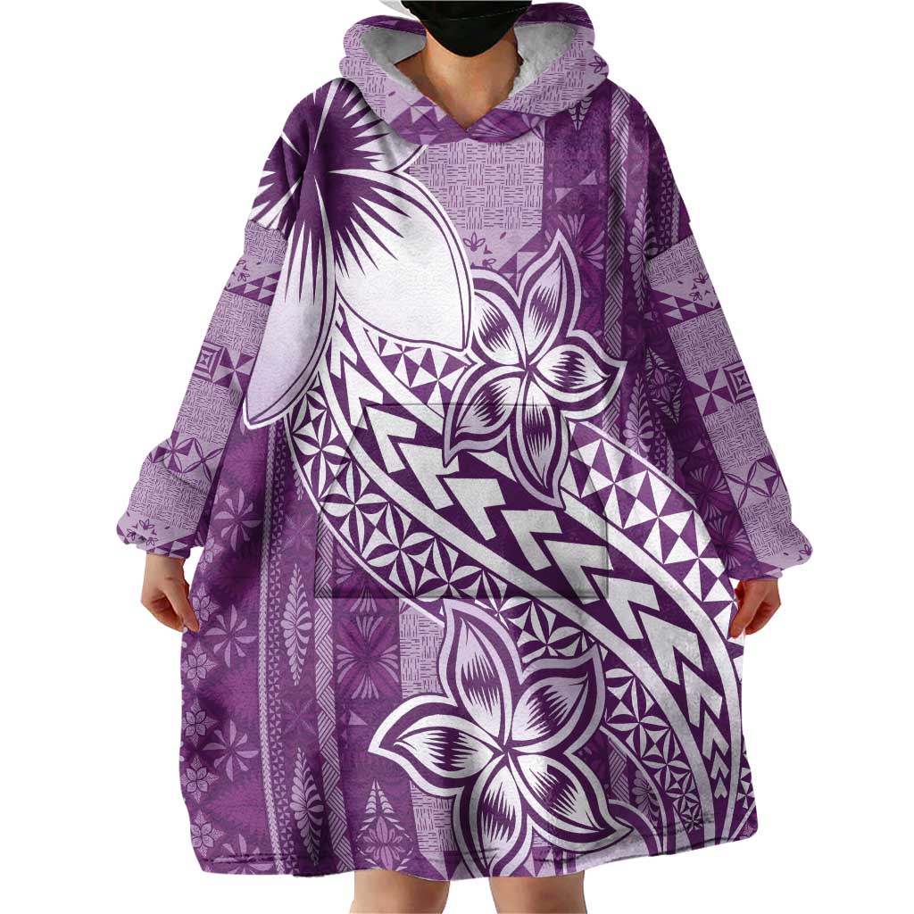 Tonga Kupesi Ngatu Wearable Blanket Hoodie Vintage Purple Plumeria