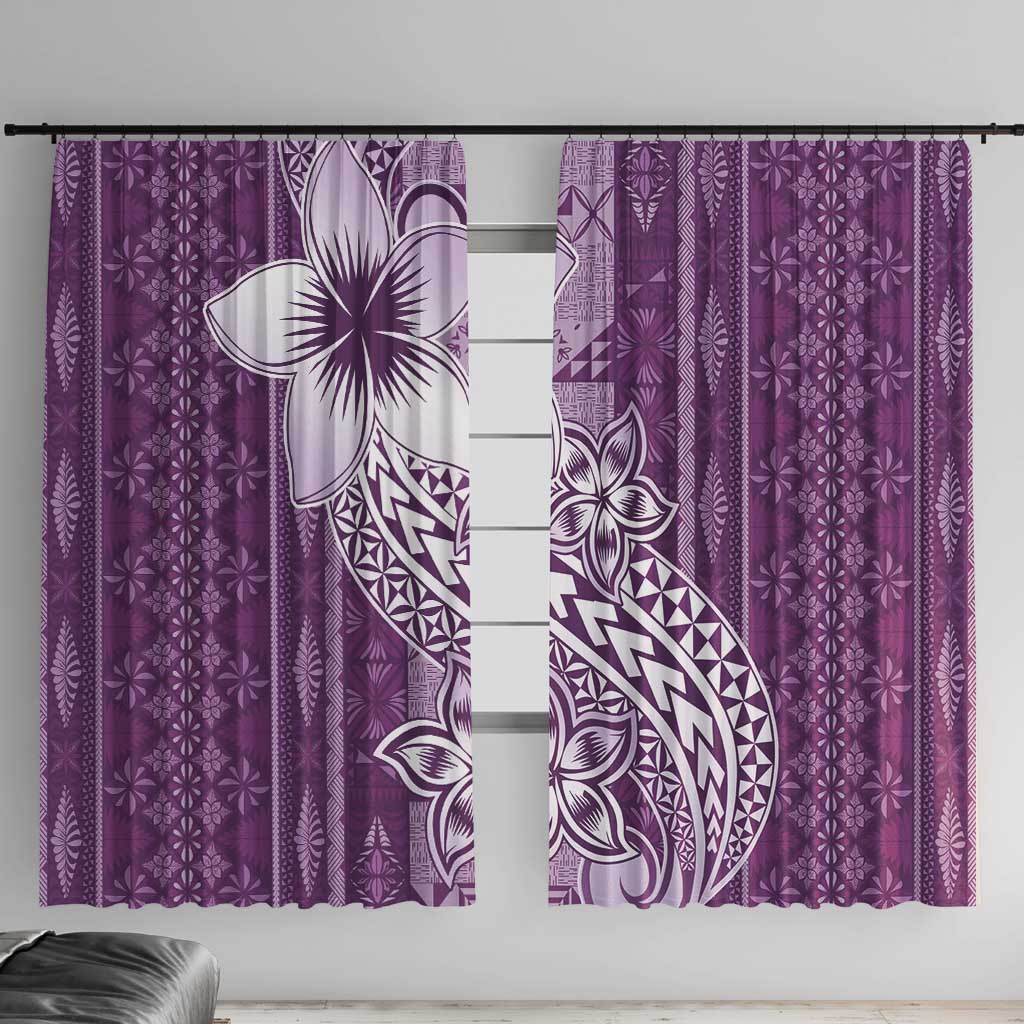 Tonga Kupesi Ngatu Window Curtain Vintage Purple Plumeria LT05 With Hooks Purple - Polynesian Pride