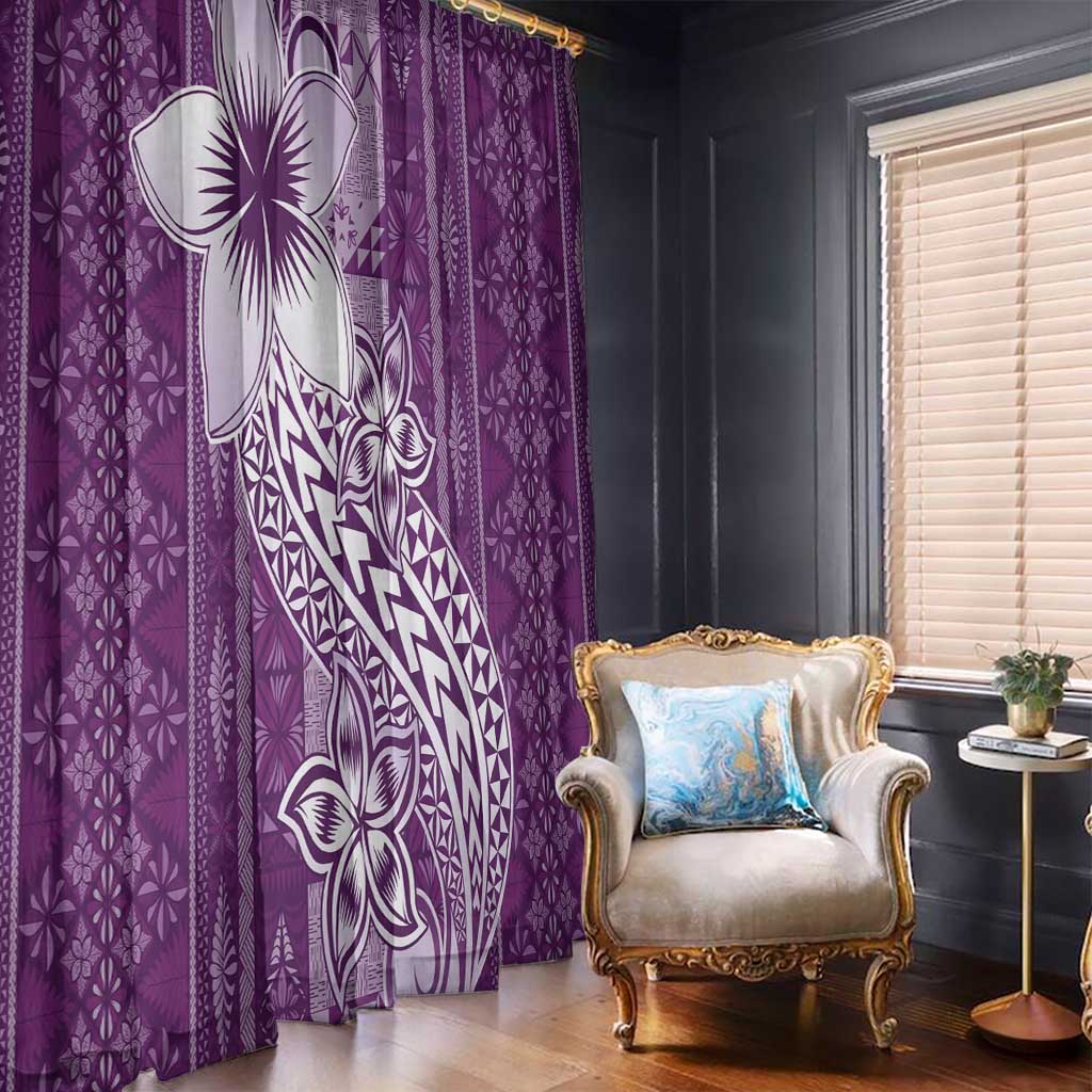Tonga Kupesi Ngatu Window Curtain Vintage Purple Plumeria LT05 - Polynesian Pride