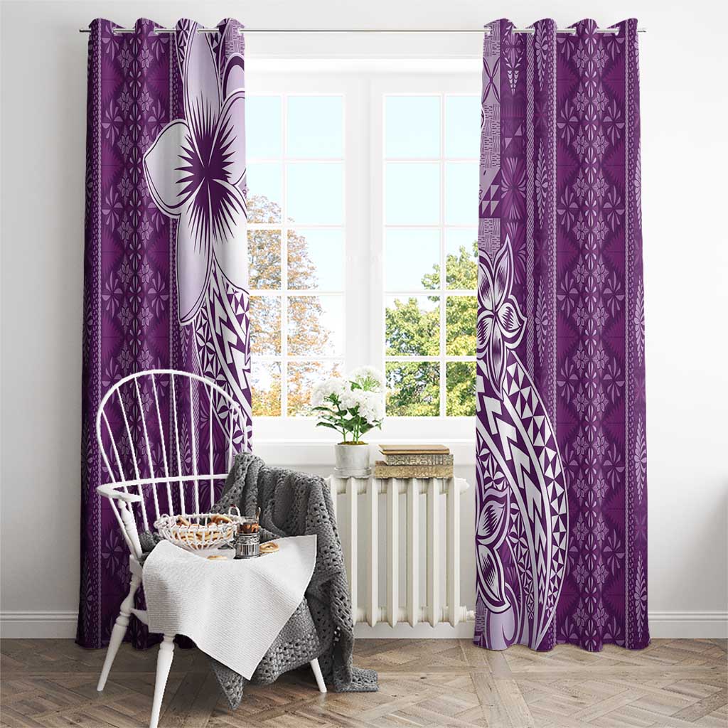 Tonga Kupesi Ngatu Window Curtain Vintage Purple Plumeria LT05 - Polynesian Pride