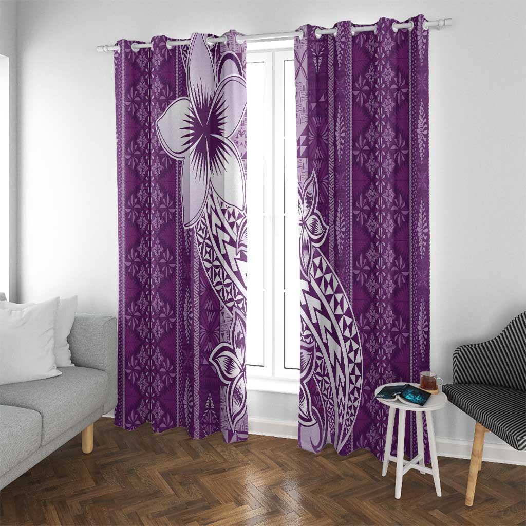 Tonga Kupesi Ngatu Window Curtain Vintage Purple Plumeria LT05 With Grommets Purple - Polynesian Pride