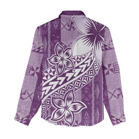 Tonga Kupesi Ngatu Women Casual Shirt Vintage Purple Plumeria