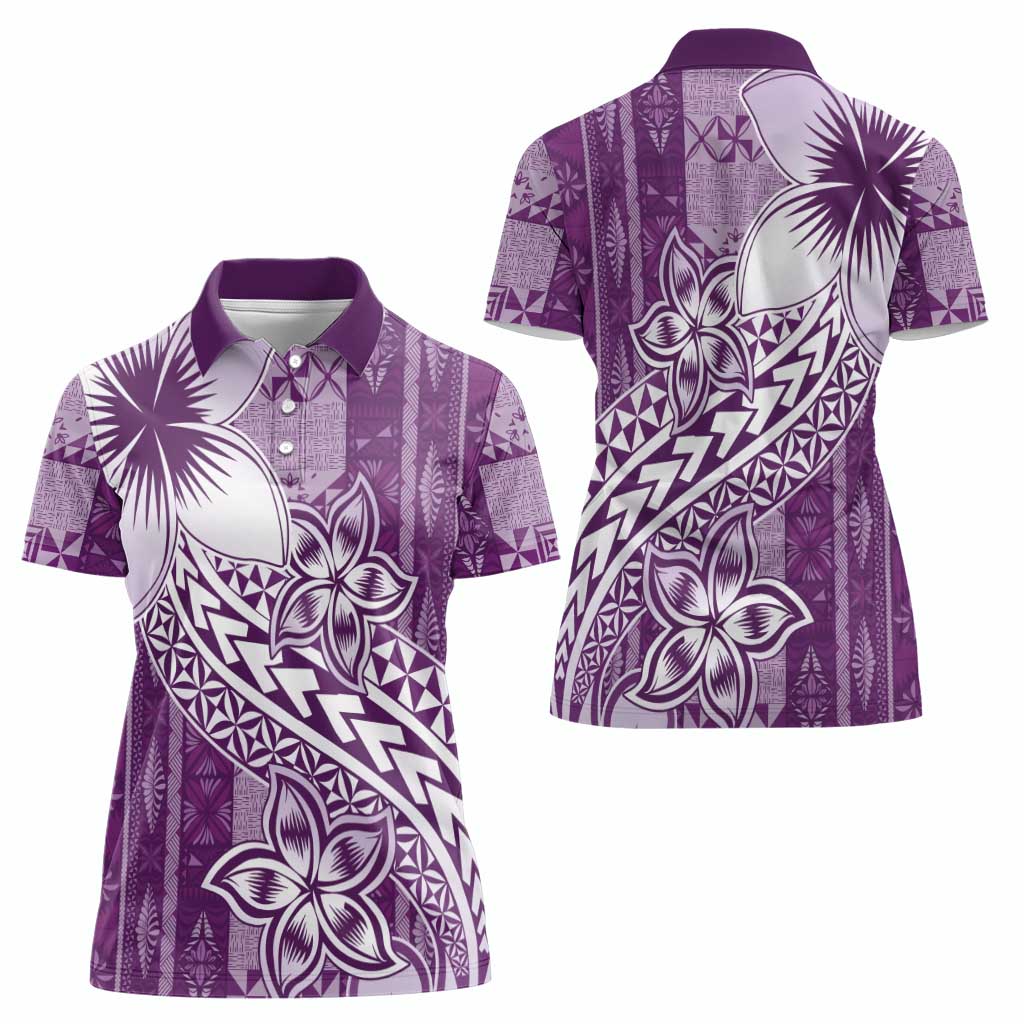 Tonga Kupesi Ngatu Women Polo Shirt Vintage Purple Plumeria