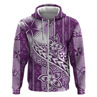 Tonga Kupesi Ngatu Zip Hoodie Vintage Purple Plumeria