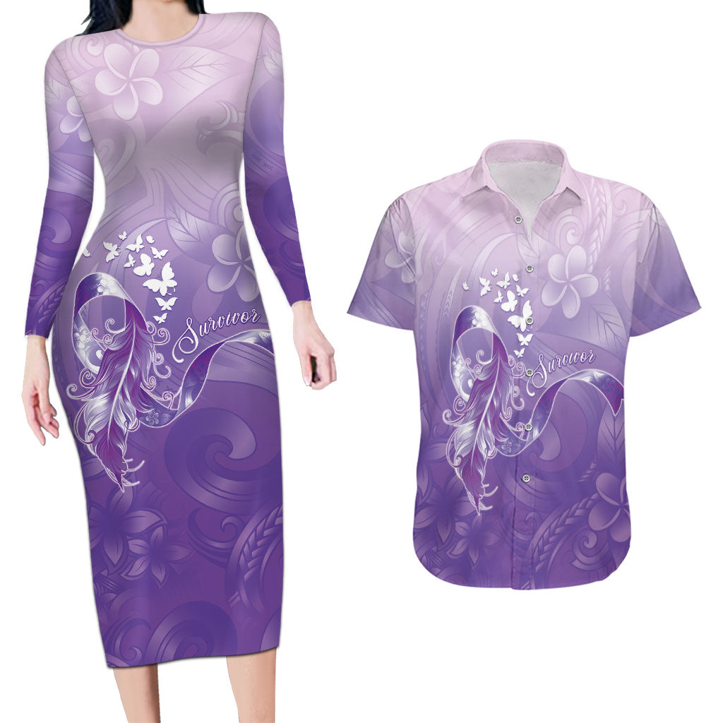 Lupus Awareness Month Couples Matching Long Sleeve Bodycon Dress and Hawaiian Shirt Polynesian Style LT05 Lilac - Polynesian Pride
