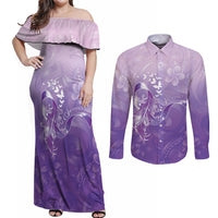 Lupus Awareness Month Couples Matching Off Shoulder Maxi Dress and Long Sleeve Button Shirt Polynesian Style LT05 Lilac - Polynesian Pride