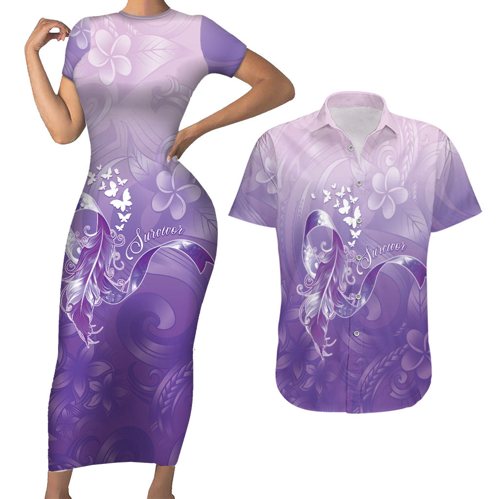 Lupus Awareness Month Couples Matching Short Sleeve Bodycon Dress and Hawaiian Shirt Polynesian Style LT05 Lilac - Polynesian Pride