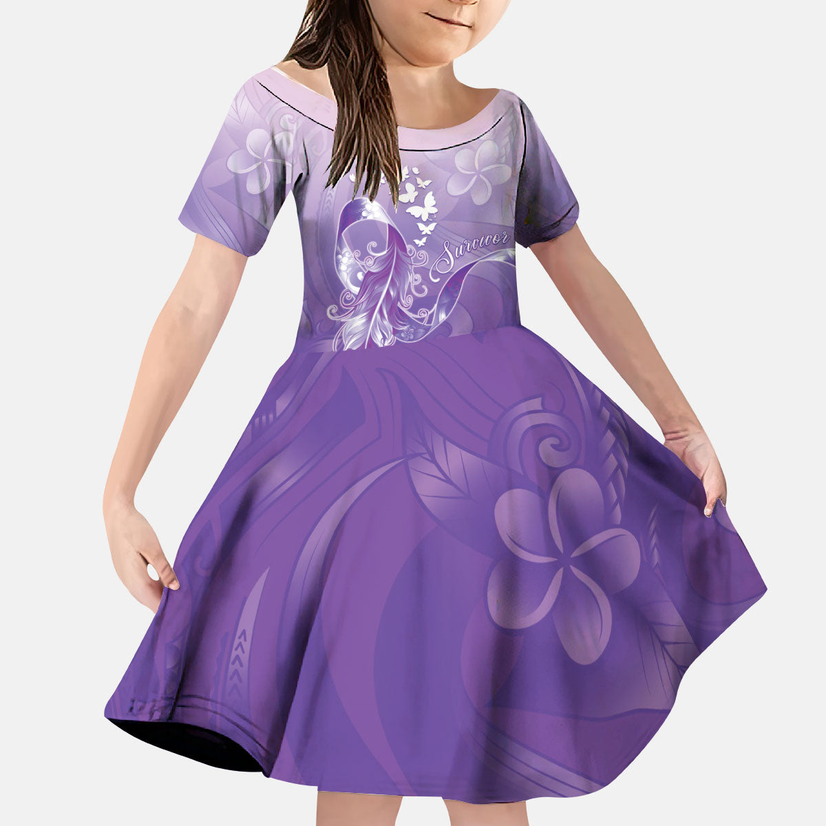 Lupus Awareness Month Kid Short Sleeve Dress Polynesian Style LT05 KID Lilac - Polynesian Pride