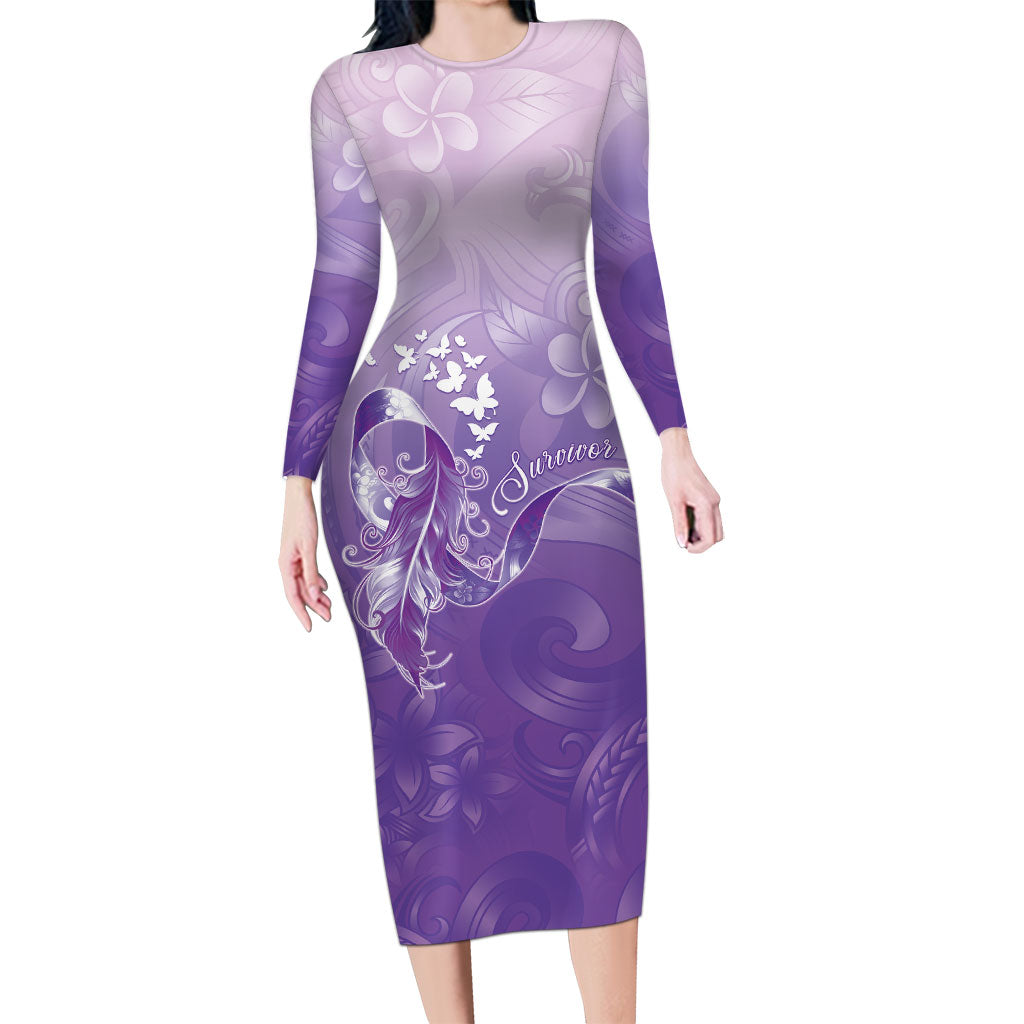 Lupus Awareness Month Long Sleeve Bodycon Dress Polynesian Style LT05 Long Dress Lilac - Polynesian Pride