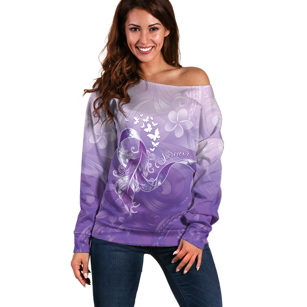 Lupus Awareness Month Off Shoulder Sweater Polynesian Style LT05 Women Lilac - Polynesian Pride
