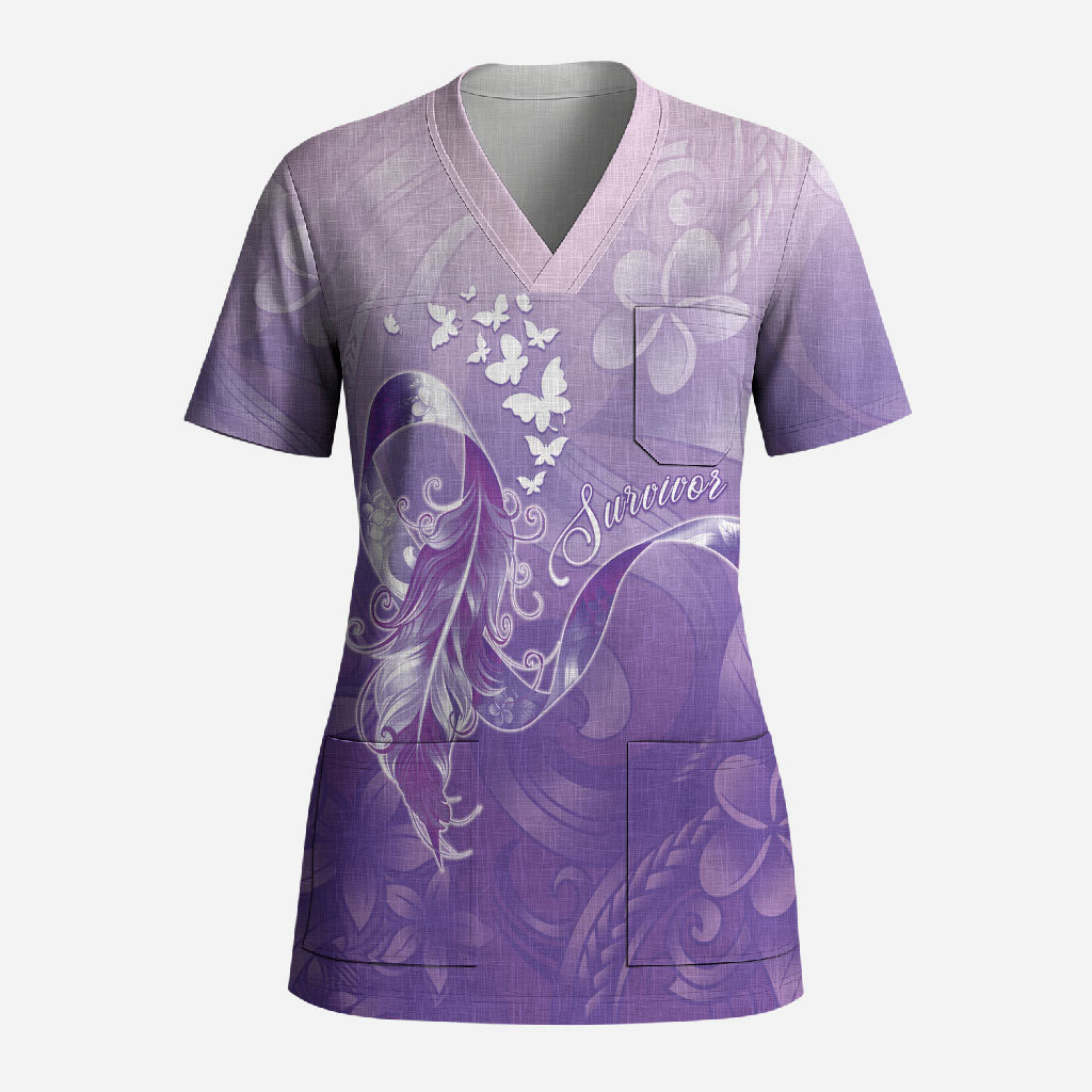 Lupus Awareness Month Scrub Top Polynesian Style LT05 Adult Lilac - Polynesian Pride