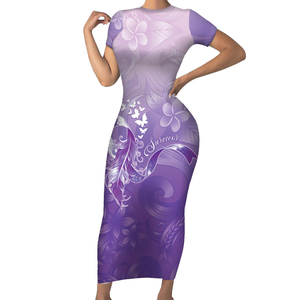 Lupus Awareness Month Short Sleeve Bodycon Dress Polynesian Style LT05 Long Dress Lilac - Polynesian Pride