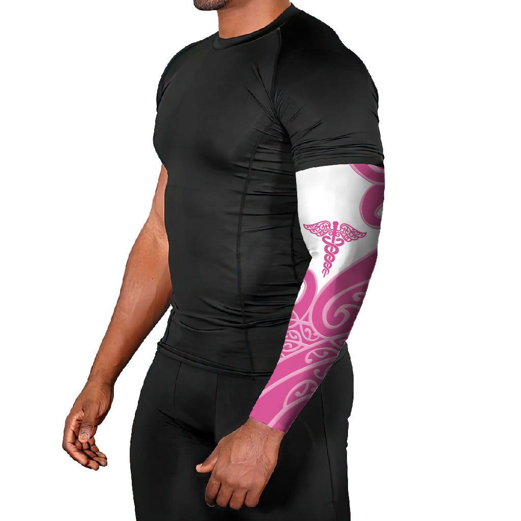 Personalised New Zealand Nurse Arm Sleeves Maori Koru Pink Version LT05 - Polynesian Pride