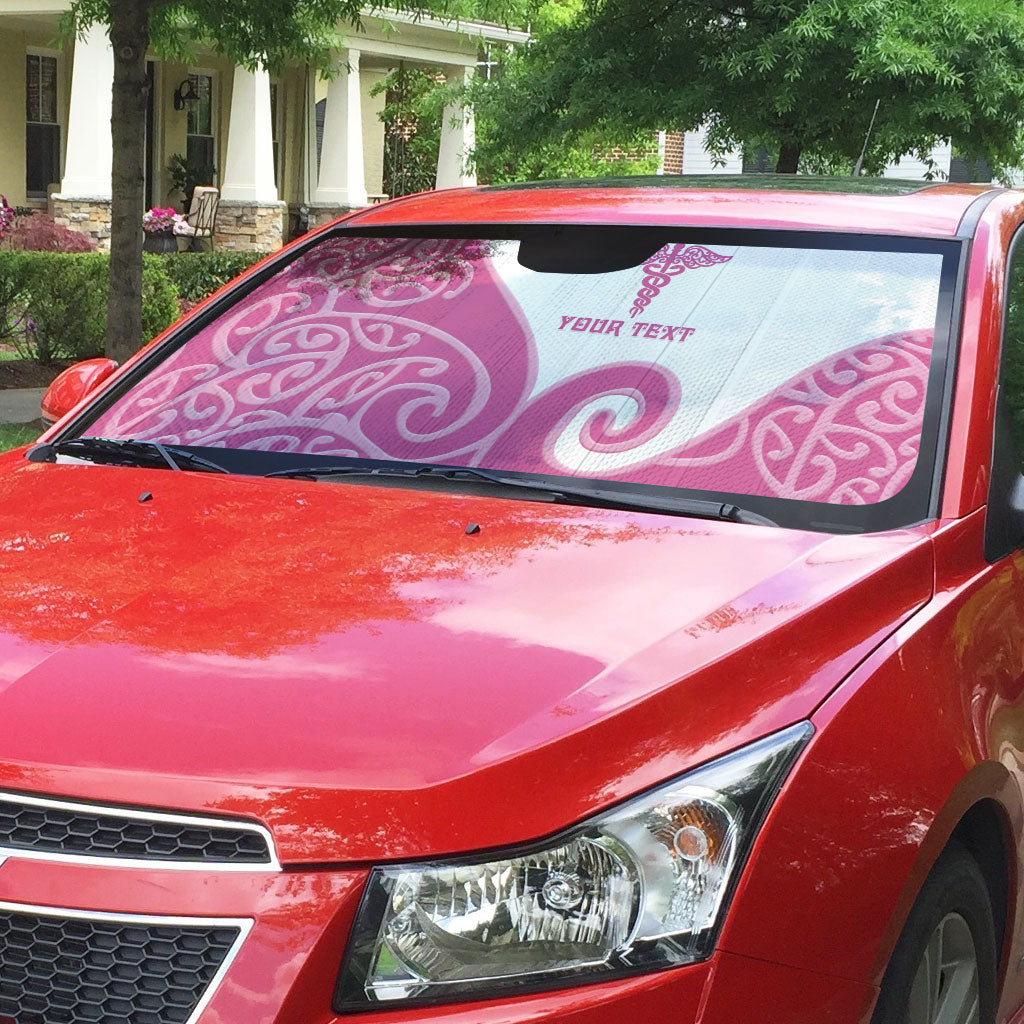 Personalised New Zealand Nurse Auto Sun Shade Maori Koru Pink Version