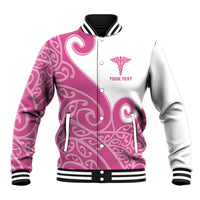 Personalised New Zealand Nurse Baseball Jacket Maori Koru Pink Version