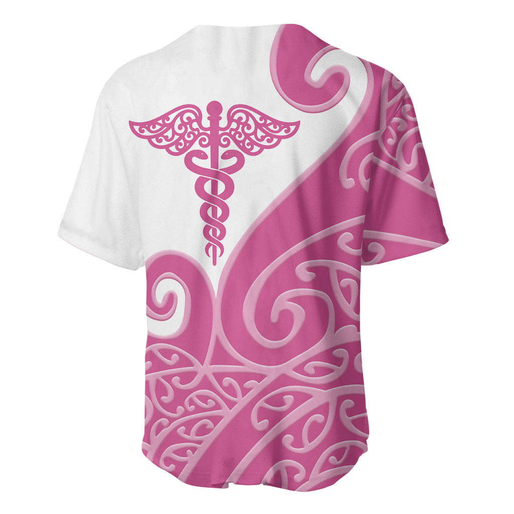 Personalised New Zealand Nurse Baseball Jersey Maori Koru Pink Version LT05 - Polynesian Pride