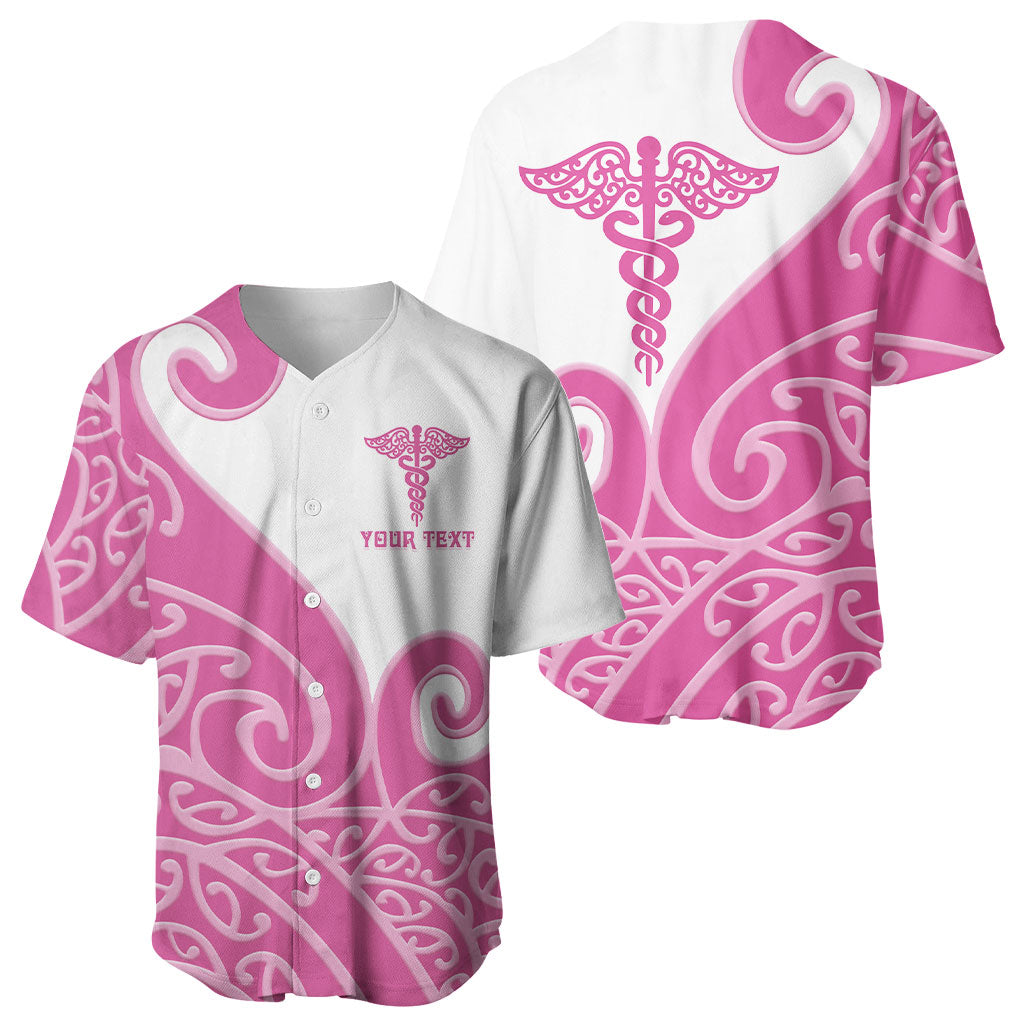 Personalised New Zealand Nurse Baseball Jersey Maori Koru Pink Version LT05 - Polynesian Pride