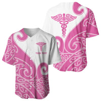 Personalised New Zealand Nurse Baseball Jersey Maori Koru Pink Version LT05 - Polynesian Pride