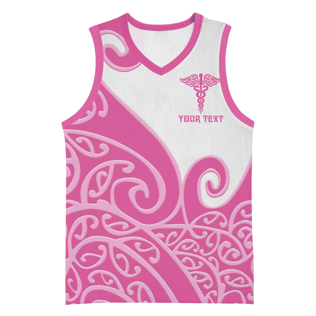 Personalised New Zealand Nurse Basketball Jersey Maori Koru Pink Version LT05 Unisex Pink - Polynesian Pride
