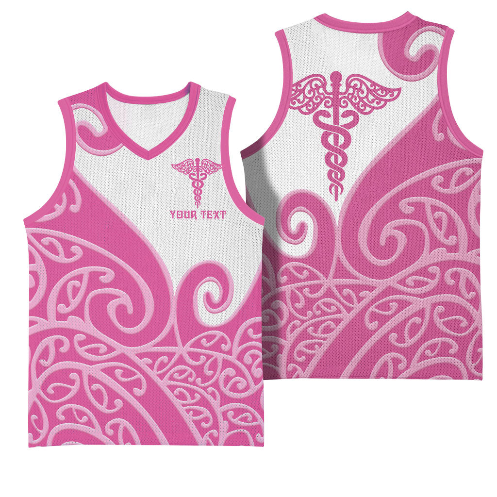 Personalised New Zealand Nurse Basketball Jersey Maori Koru Pink Version LT05 - Polynesian Pride
