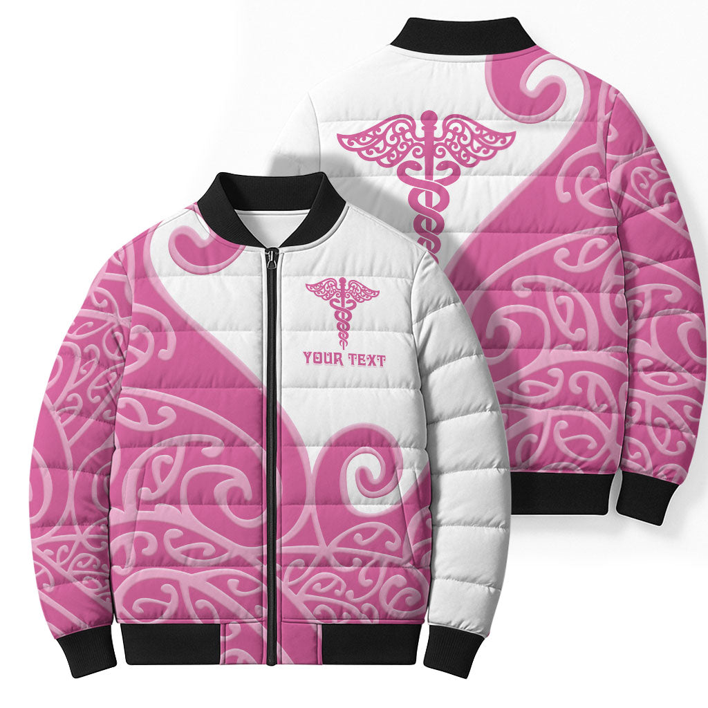 Personalised New Zealand Nurse Bomber Puffer Jacket Maori Koru Pink Version LT05 - Polynesian Pride