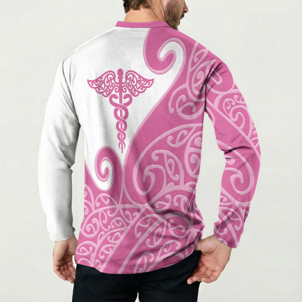 Personalised New Zealand Nurse Button Sweatshirt Maori Koru Pink Version LT05 - Polynesian Pride