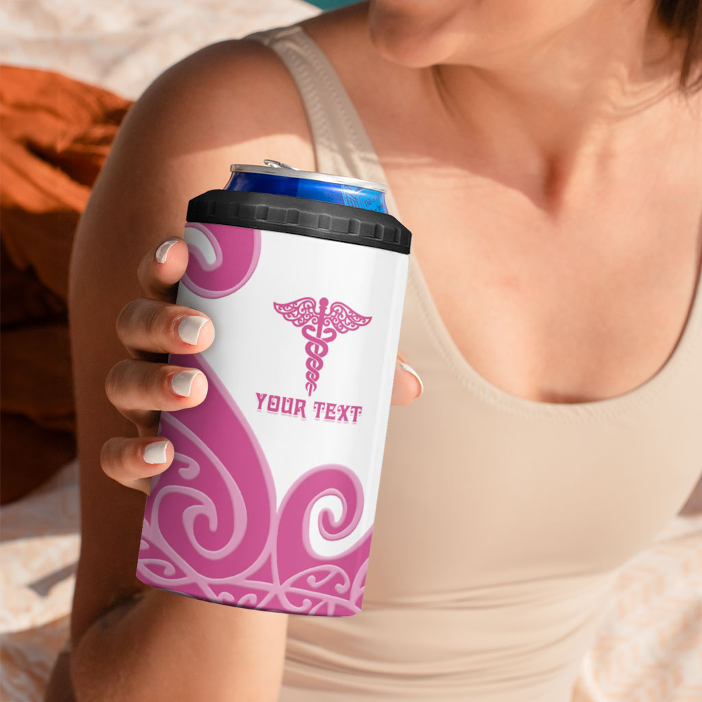Personalised New Zealand Nurse 4 in 1 Can Cooler Tumbler Maori Koru Pink Version