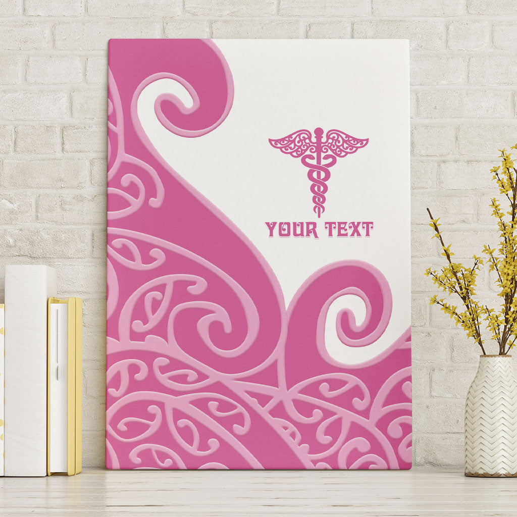 Personalised New Zealand Nurse Canvas Wall Art Maori Koru Pink Version