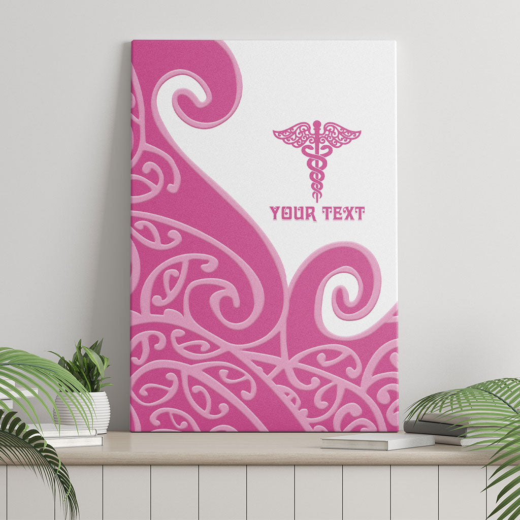 Personalised New Zealand Nurse Canvas Wall Art Maori Koru Pink Version