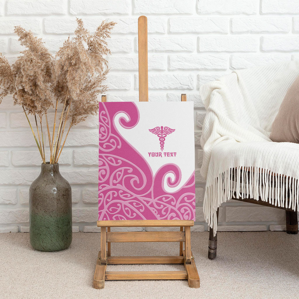 Personalised New Zealand Nurse Canvas Wall Art Maori Koru Pink Version