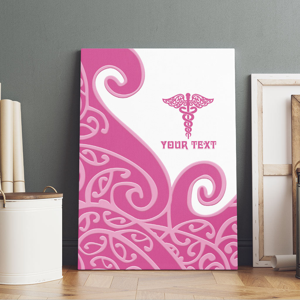 Personalised New Zealand Nurse Canvas Wall Art Maori Koru Pink Version