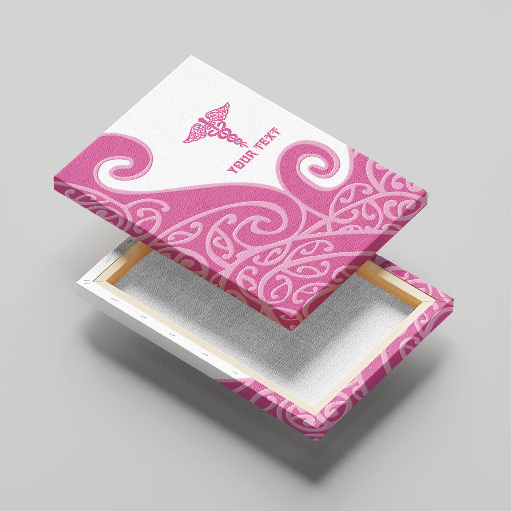 Personalised New Zealand Nurse Canvas Wall Art Maori Koru Pink Version