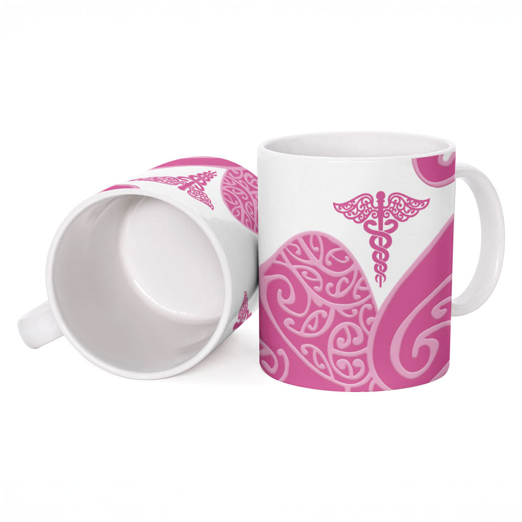 Personalised New Zealand Nurse Ceramic Mug Maori Koru Pink Version LT05 - Polynesian Pride