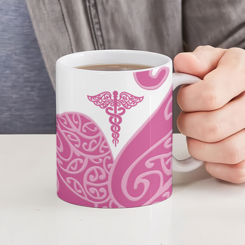 Personalised New Zealand Nurse Ceramic Mug Maori Koru Pink Version LT05 - Polynesian Pride
