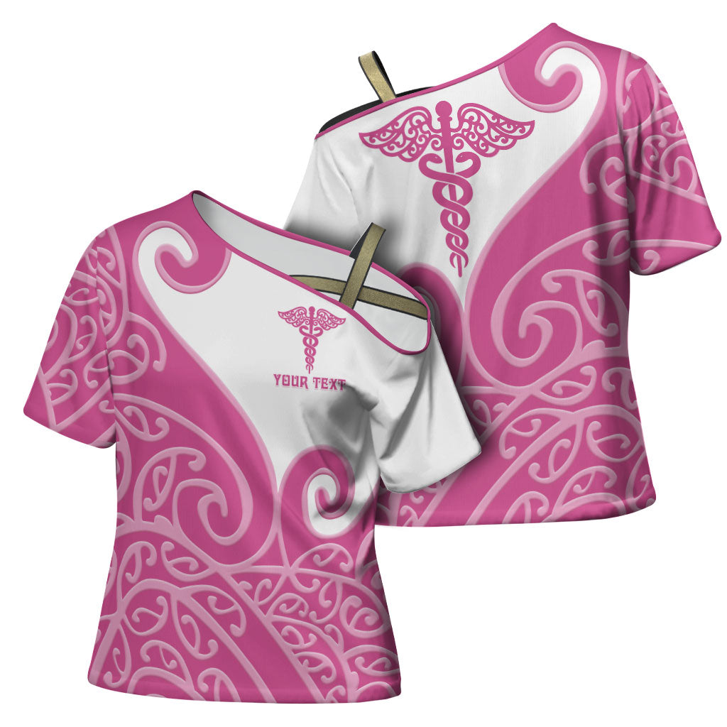 Personalised New Zealand Nurse Cross Shoulder Shirt Maori Koru Pink Version LT05 - Polynesian Pride