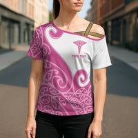 Personalised New Zealand Nurse Cross Shoulder Shirt Maori Koru Pink Version LT05 - Polynesian Pride