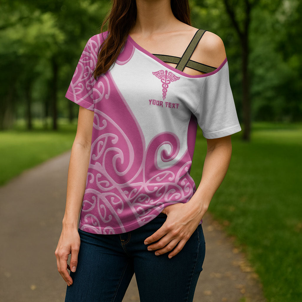 Personalised New Zealand Nurse Cross Shoulder Shirt Maori Koru Pink Version LT05 - Polynesian Pride