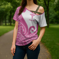 Personalised New Zealand Nurse Cross Shoulder Shirt Maori Koru Pink Version LT05 - Polynesian Pride