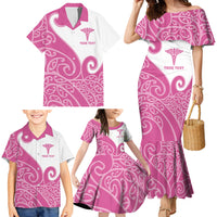 Personalised New Zealand Nurse Family Matching Mermaid Dress and Hawaiian Shirt Maori Koru Pink Version