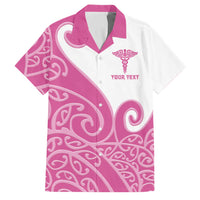 Personalised New Zealand Nurse Family Matching Off Shoulder Short Dress and Hawaiian Shirt Maori Koru Pink Version