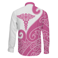Personalised New Zealand Nurse Family Matching Off Shoulder Short Dress and Hawaiian Shirt Maori Koru Pink Version