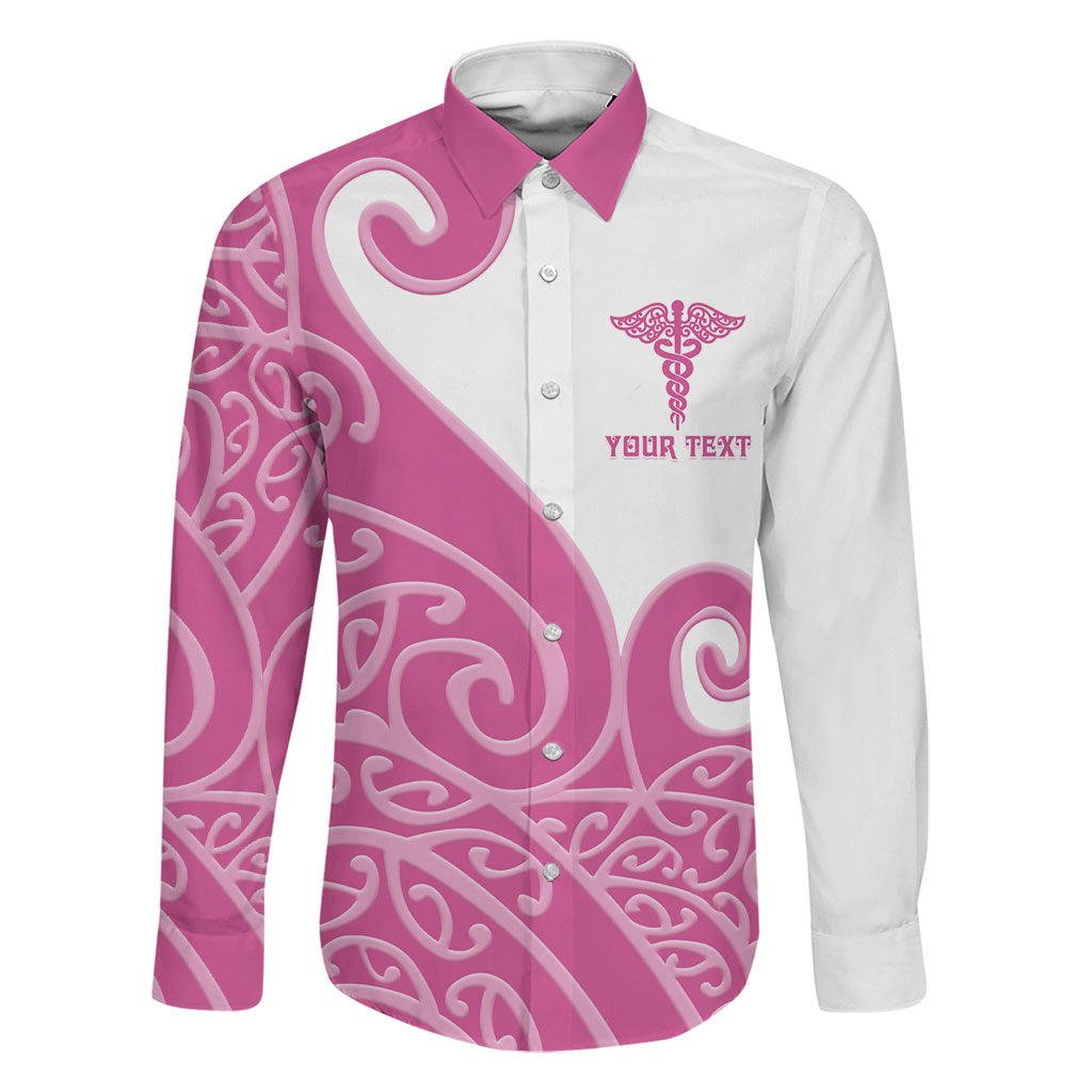 Personalised New Zealand Nurse Family Matching Short Sleeve Bodycon Dress and Hawaiian Shirt Maori Koru Pink Version