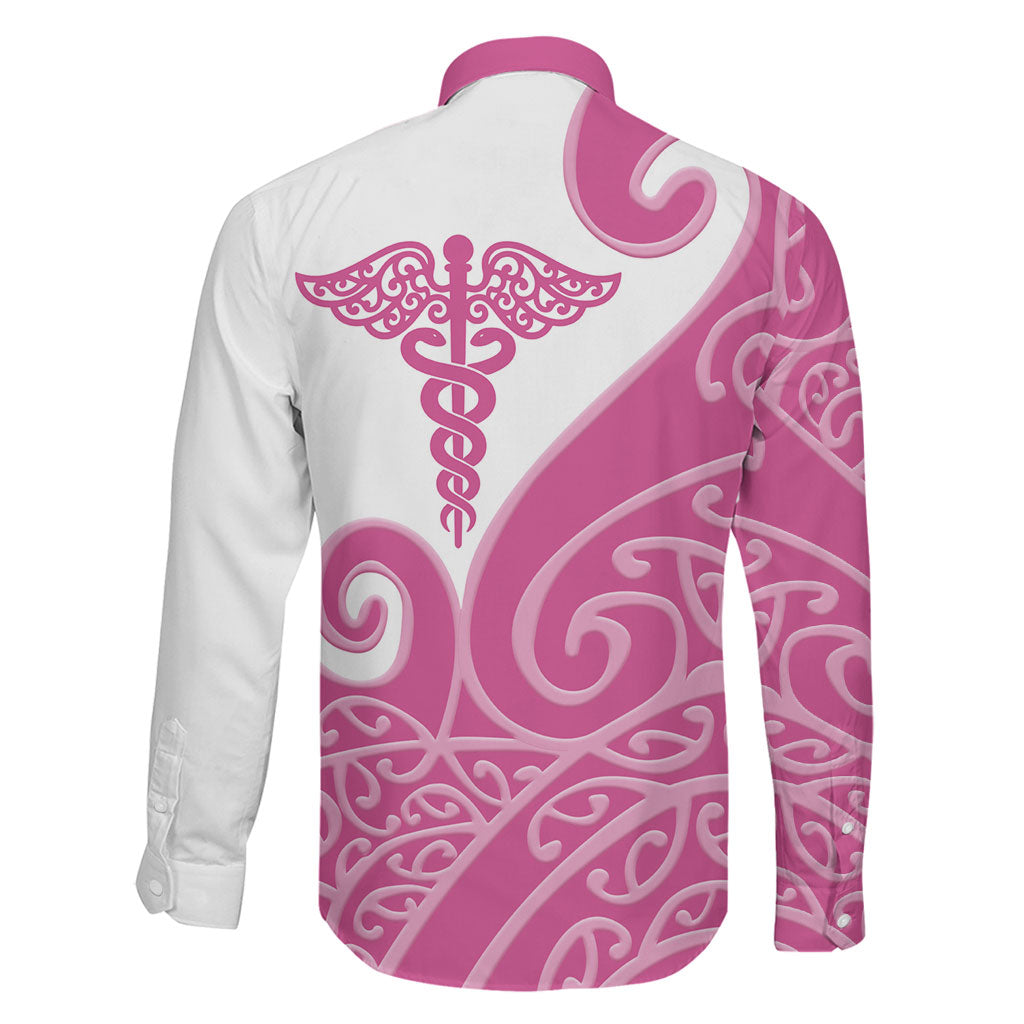 Personalised New Zealand Nurse Family Matching Short Sleeve Bodycon Dress and Hawaiian Shirt Maori Koru Pink Version