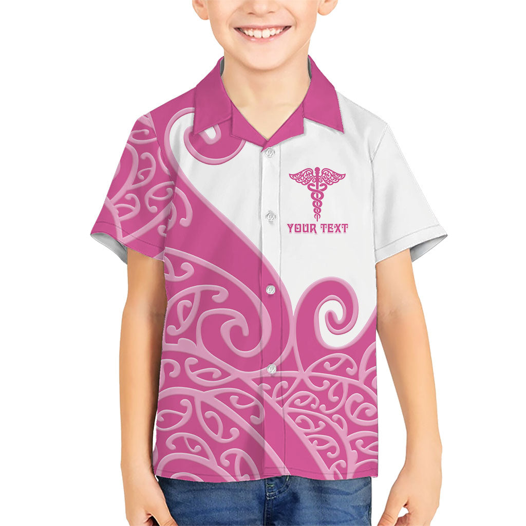 Personalised New Zealand Nurse Family Matching Short Sleeve Bodycon Dress and Hawaiian Shirt Maori Koru Pink Version