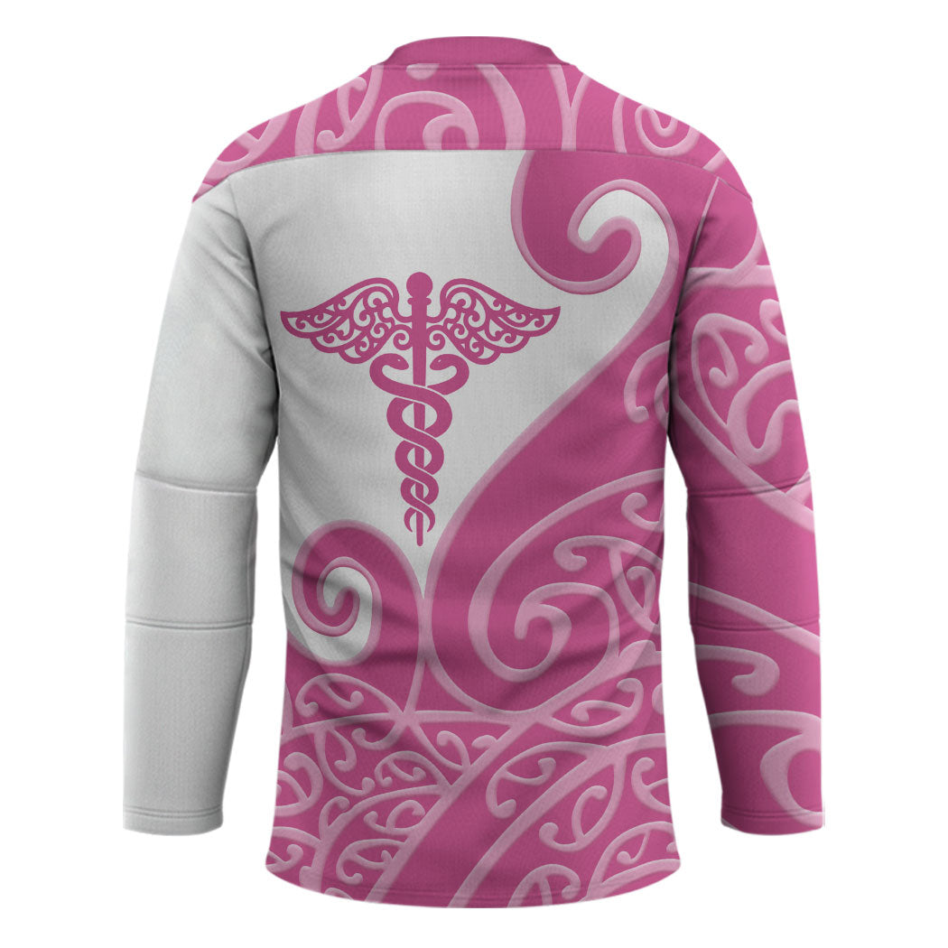 Personalised New Zealand Nurse Hockey Jersey Maori Koru Pink Version LT05 - Polynesian Pride
