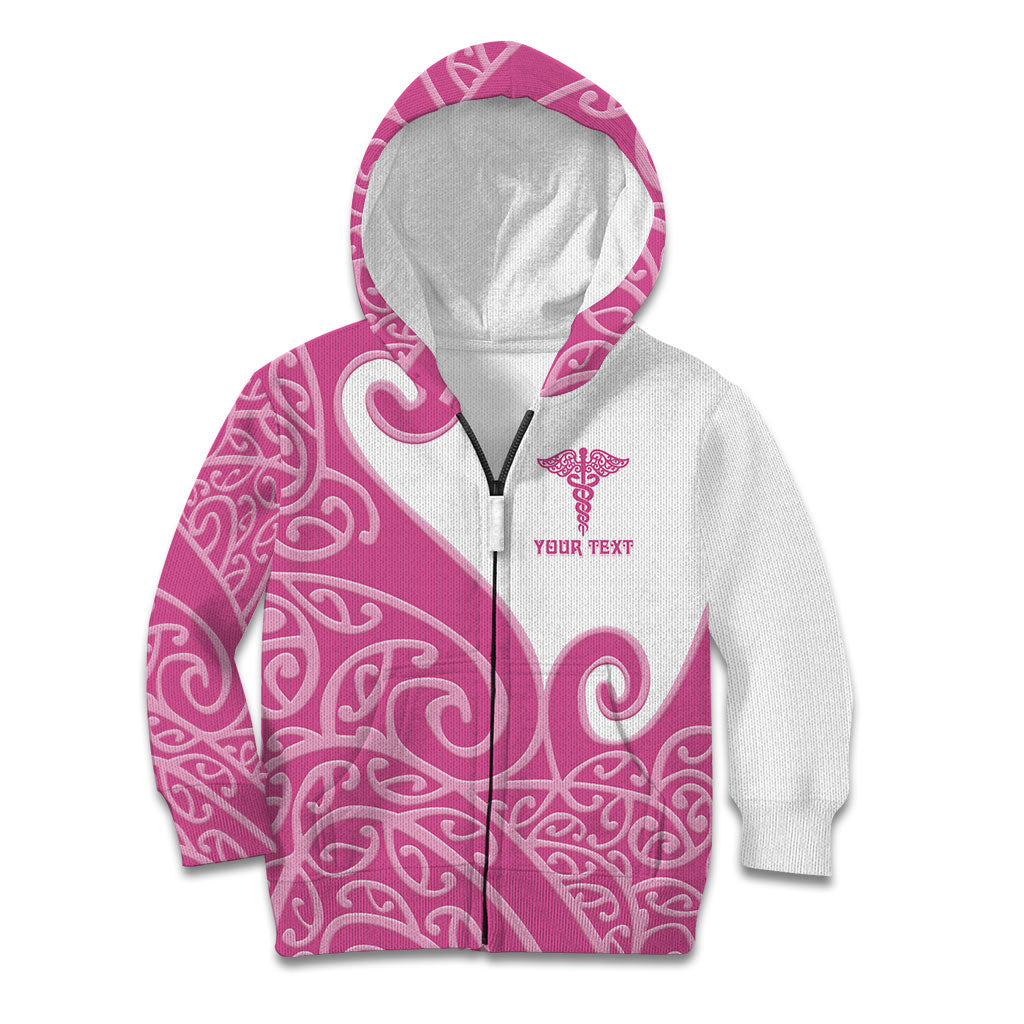 Personalised New Zealand Nurse Kid Hoodie Maori Koru Pink Version LT05 Zip Hoodie Pink - Polynesian Pride