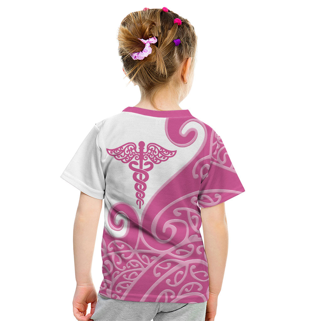 Personalised New Zealand Nurse Kid T Shirt Maori Koru Pink Version LT05 - Polynesian Pride